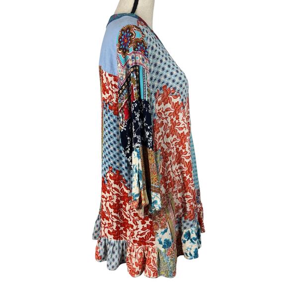 Calessa 2X-Large Tunic Top Embroidered Split V-Neck Floral Stretch 3/4 Sleeves - Picture 5 of 10